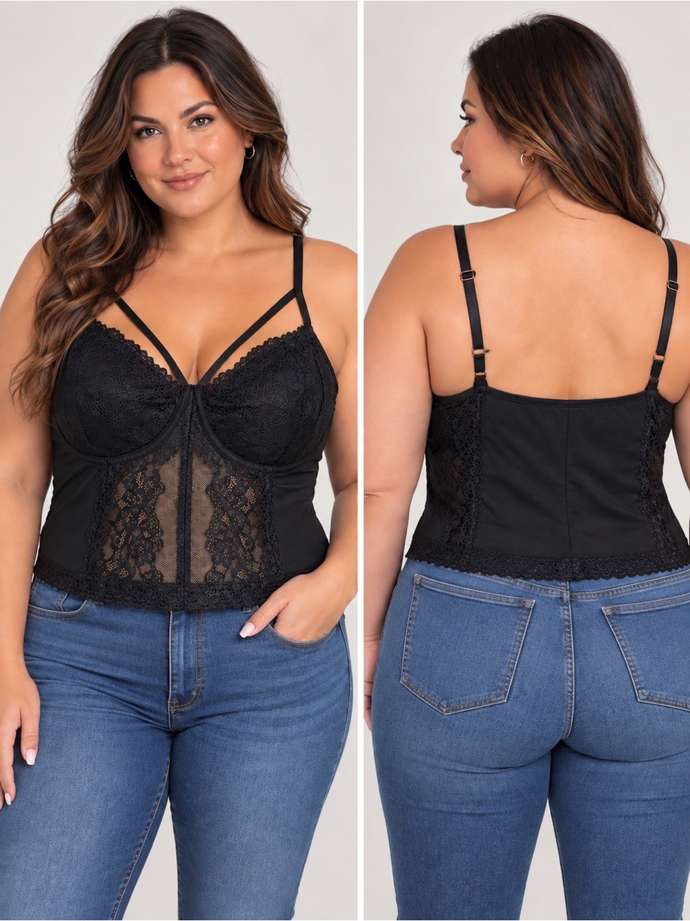 Black Floral Lace Bustier Corset Camisole Top 4XL